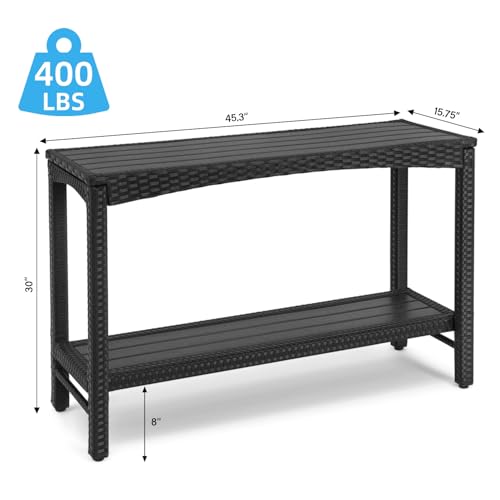 Outdoor Console Table Patio Buffet Bar Storage Organizer 45" Long Wicker Sofa Serving Sideboard Table 2