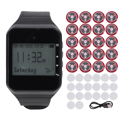Wireless Caregiver Pager Call for Patient Nurse Alert System for Elderly Monitoring 328ft Water Proof Call Bell for Home 1 Receiver Wrist Pager 20 Desk Call Bells