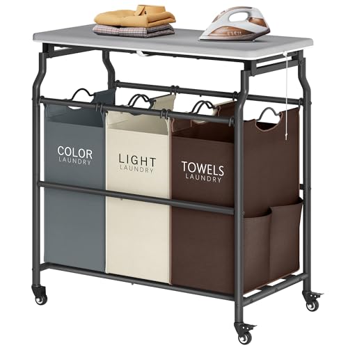 Laundry Sorter Cart with Ironing Board
