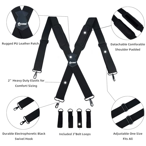 Tool Belt Suspenders Removable Padded Shoulder Work Suspenders with 4Pcs Attachment Loops