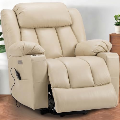 Power Lift Recliner Leather Chair Sofa with Massage & Heat
