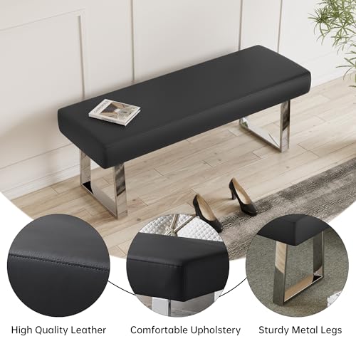 45.3" Upholstered PU Leather Bedroom Bench Footstool with Metal Legs