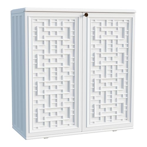 Mrossa Indoor Outdoor Storage Cabinet Waterproof with 1 Shelves Resin Outdoor Cabinets for Patio