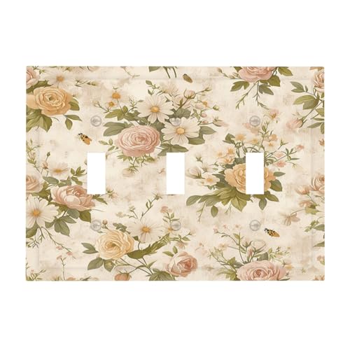Light Switch Cover Plate Vintage Sunflower Highland Cow Rustic Art 1 Gang No Device Blank Electrical Wall Plates Faceplate Decorative Switch Plate for Bedroom Farmhouse Decor