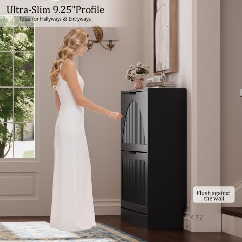 Fluted Shoe Storage Cabinet for Entryway