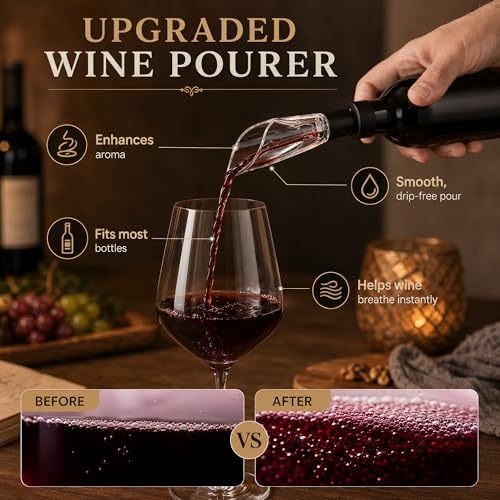 4-in-1 Rechargeable Electric Wine Opener Set - Automatic Corkscrew, Foil Cutter, Aerator Pourer, Vacuum Stopper - Wine Lovers Gifts for Women and Men