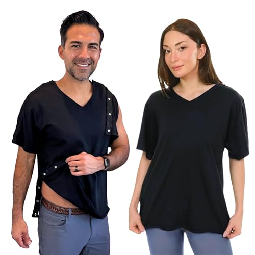 Unisex Post Surgery & Rehab V Neck Dual Access Snap Shirt