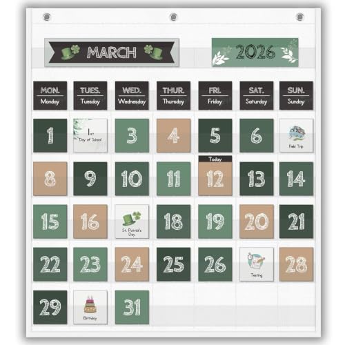 Classroom Monthly Calendar Pocket Chart with 71 Cards for Kids Learning for Home