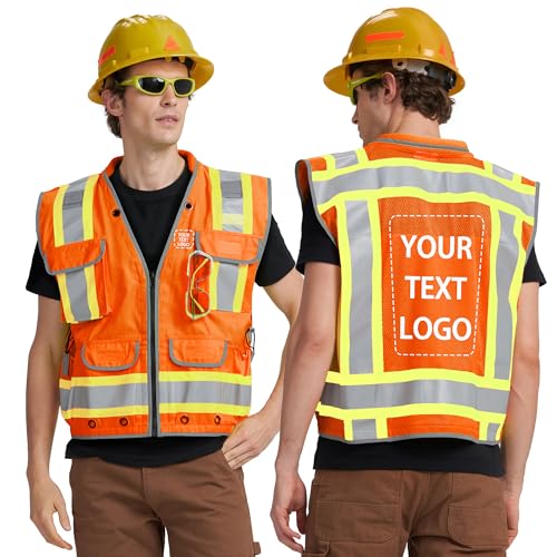 Heavy Woven cotton High Vis Reflective work construction safety vest for men Class 2 with ipad Cargo Back Pocket