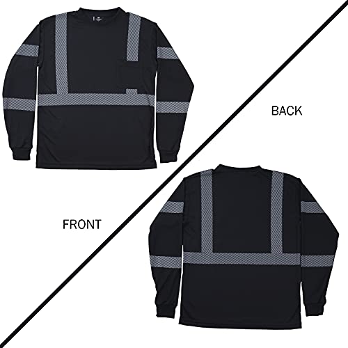3pcs Safety T Shirts Reflective High Visibility Hi Vis Long Sleeve Construction Work Shirts for Men Class 3
