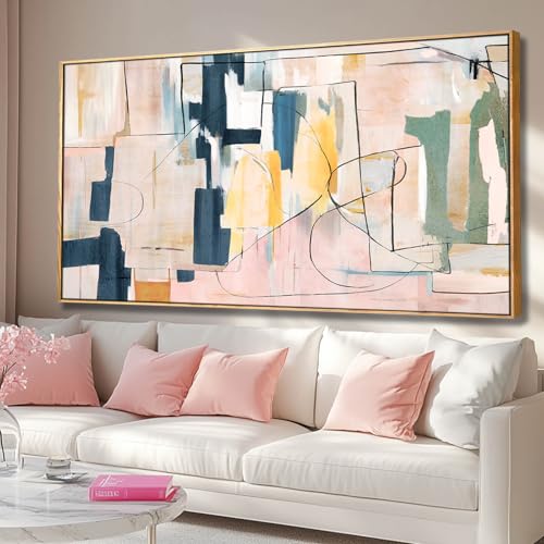 Large Wall Art for Living Room Pink Wall Decor White Flowers Artwork Canvas Poster Pictures Black Arts Abstract Gold Paintings for Girls Women Room Office