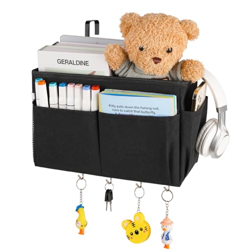Bedside Storage Organizer 5 Pockets with 4 Hooks Hanging Storage Bag for Headboards