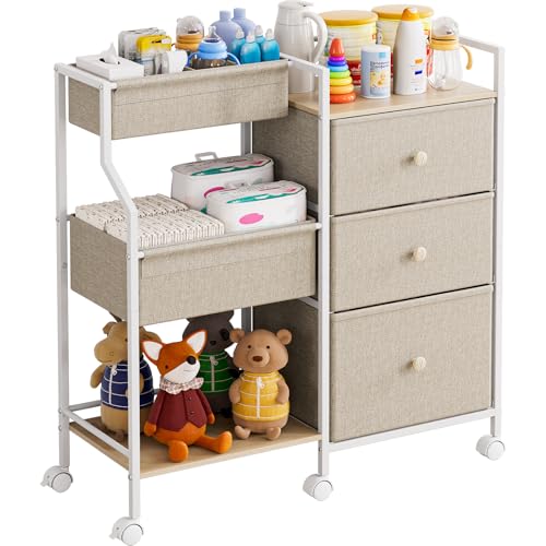 Baby Diaper Caddy Organizer Rolling Cart with Drawers