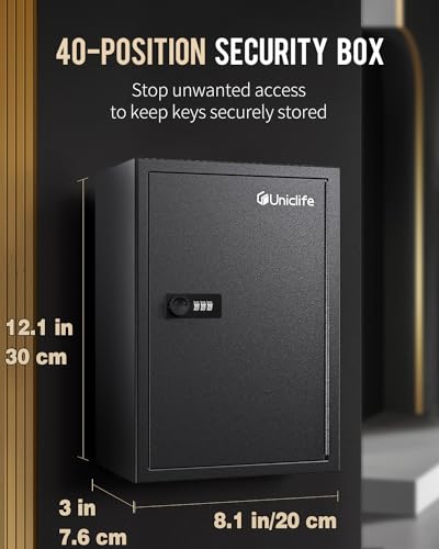 Slotted Key Cabinet with Combination Lock Wall Mounted Steel Key Organizer with Resettable Code Black Digital Security Box with Slotted Racks White Key Tags and Permanent Marker