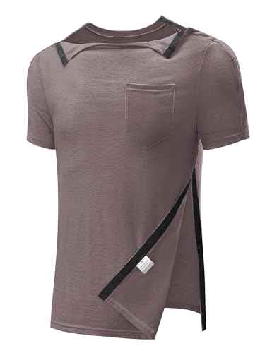Men's Post Shoulder Surgery Recovery Shirts Full Tear Away Short Sleeve Snap Chemo Port Access Shirt