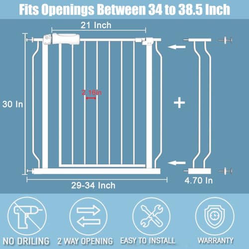 Extra Wide Baby Gate Black Walk THR Dog Gates Doorways House No Drill Pressure Mounted Auto Close Long Child Safety Gate for Kids and Pet