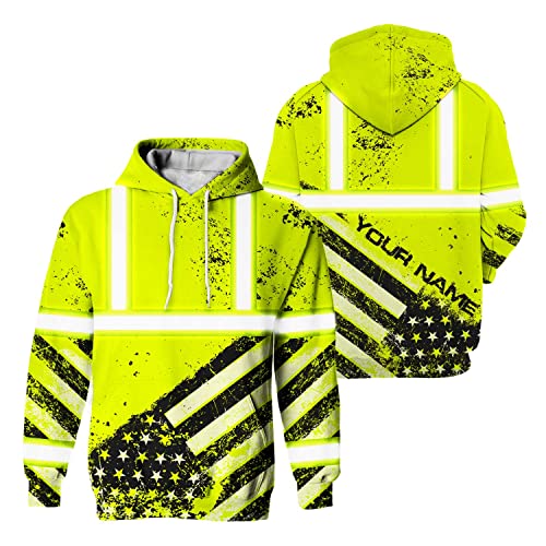 US Flag High Visibility Hoodie for Men Reflective Hoodie Safety Workwear for Worker Runner Patriotic ACC02