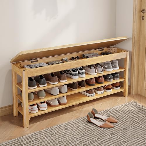 Shoe Rack Bench Seat Rubberwood Wooden Storage Shoe Rack Bench 550lbs Compact Mid