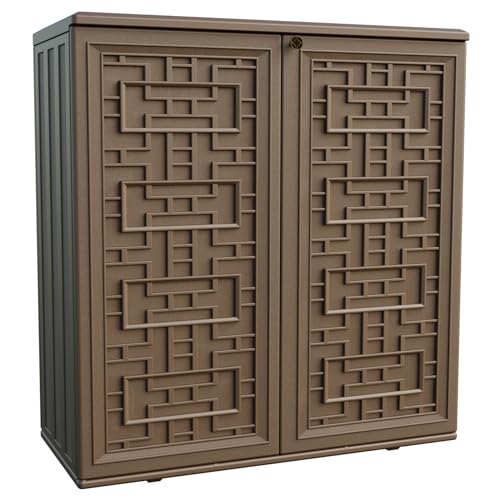 Mrossa Indoor Outdoor Storage Cabinet Waterproof with 1 Shelves Resin Outdoor Cabinets for Patio