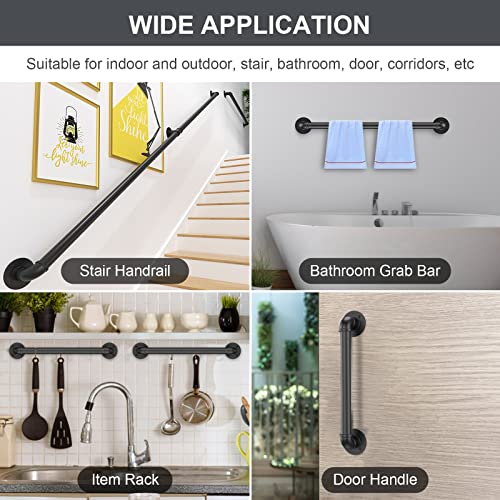 Industrial Stair Railing Wall Mount Staircase Handrail φ1.3" Pipe Hand Rail for Steps Grab Bar Foot Rail Vintage Pipe Railing Black Deck Handrail for Outdoor Indoor Stairs Porch