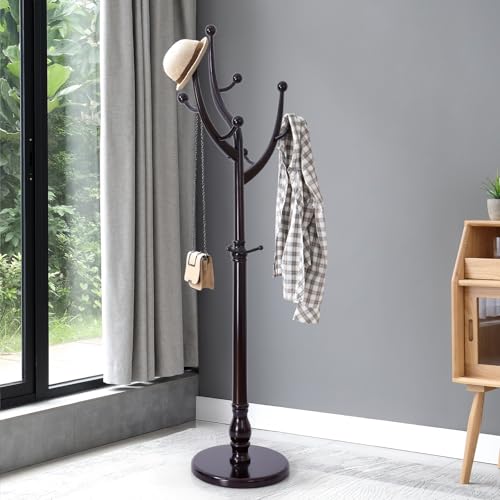 Coat Rack Freestanding Wood Tree Rack with 8 Hooks