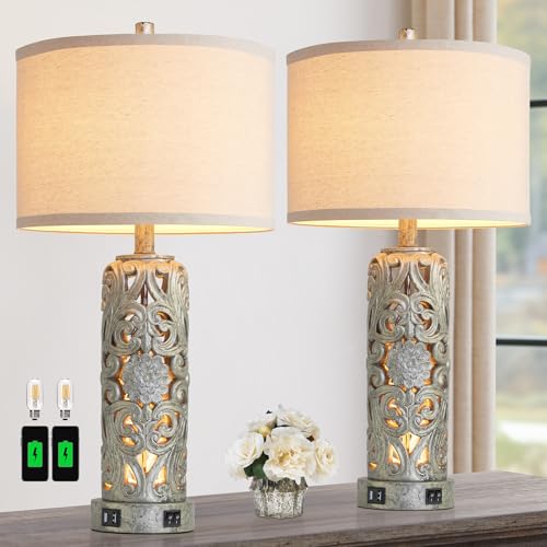 Set of 2 Rustic Farmhouse Table Lamps for Living Room Bedroom