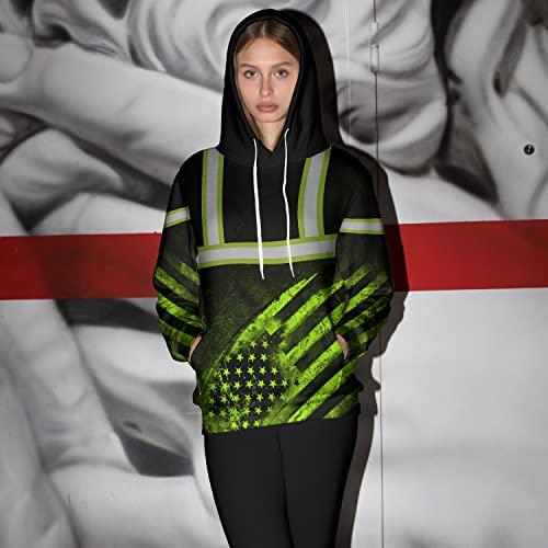 US Flag High Visibility Hoodie for Men Reflective Hoodie Safety Workwear for Worker Runner Patriotic ACC02