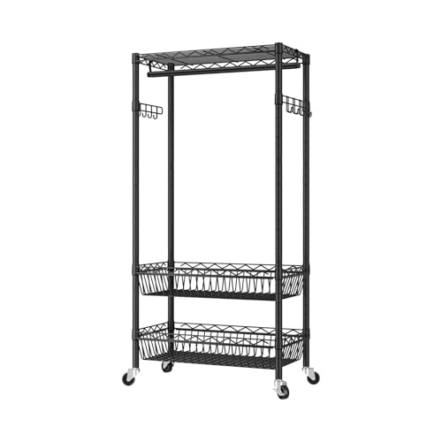 Heavy Duty Rolling Clothes Rack Wheels Portable Metal Garment Rack