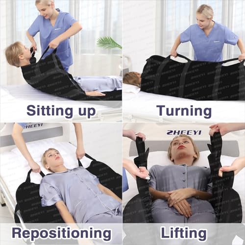 Bed Positioning Pad with Reinforced Handles 63" x 40" Washable Patient Transfer Slide Sheet for Body Lifting