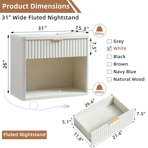 Wide Fluted Nightstand for Large Spaces