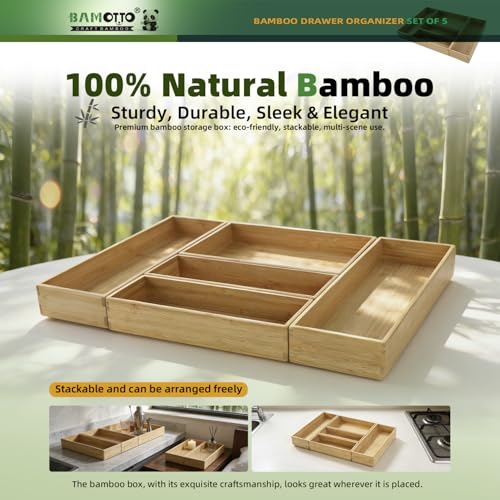Bamboo Drawer Organizer for Kitchen Utensils