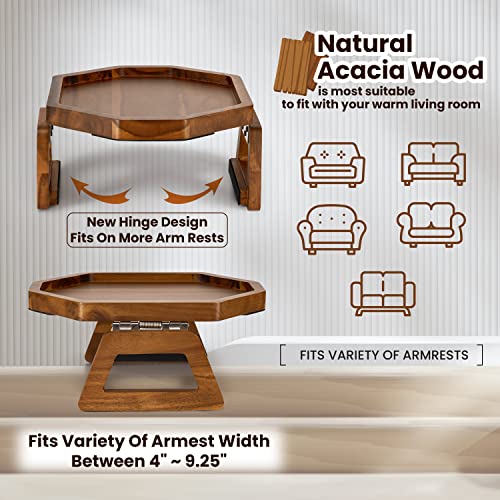 Octagonal Acacia Sofa Arm Tray