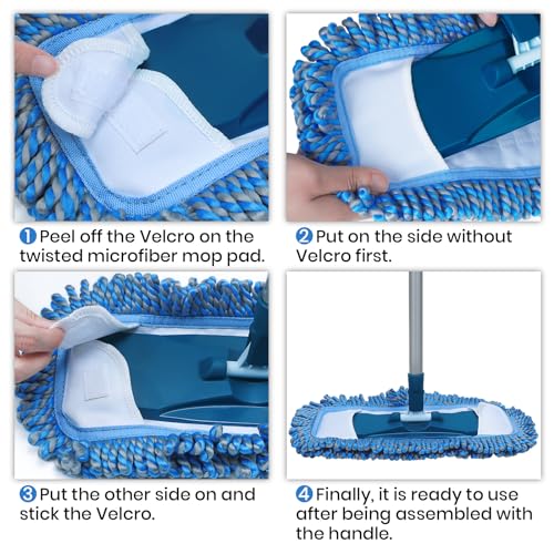 Dust Mop for Hardwood Floors with 57" Long Handle Wet & Dry Mops for Catching Pet Hair and Dust Bunny Microfiber Dust Mops for Vinyl