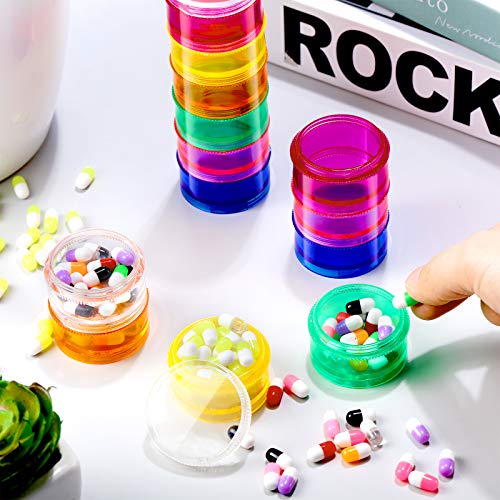 7 Days Stackable Pill Organizers 7 Compartments Round Pill Boxes Tower Weekly Vitamin Individual Storage Containers Travel Cases with Lids for Medications