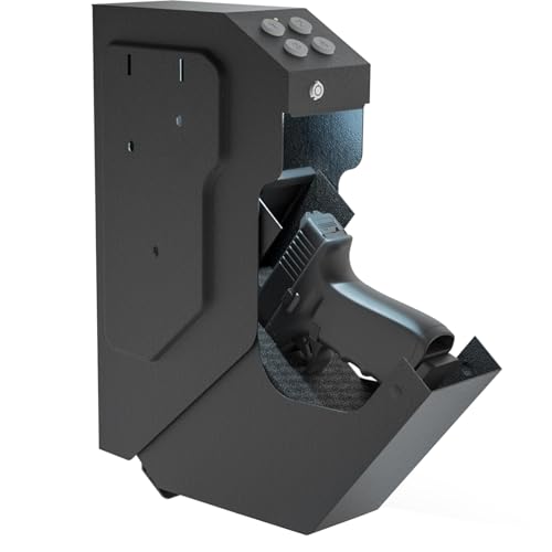 Gun Safe Biometric Quick Access Handgun Firearm Safes for Pistols Drop Down Single Gun Safety for Nightstand Wall Mount Bedside Desk Vehicle Bed Personal Safe with Fingerprint Keypad Lock Key Lock