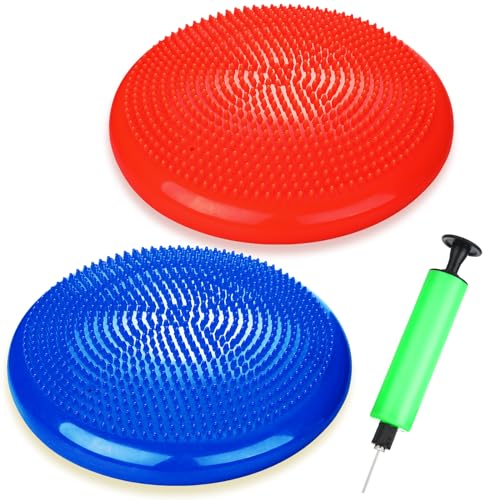 2 Pcs Wiggle Seat Inflated Wobble Cushion Flexible Balance Disc with Air Pump for Core Stability Strengthening Improving Posture Physical Exercise