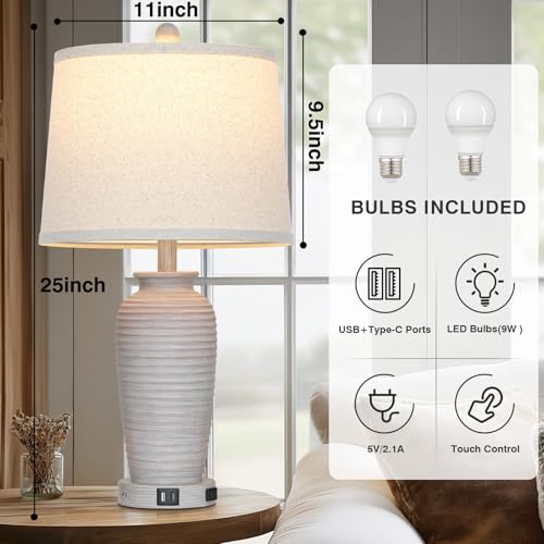 25" Farmhouse Jar Table Lamps Set og 2 Retro Farmhouse Rustic Bedside Lamp