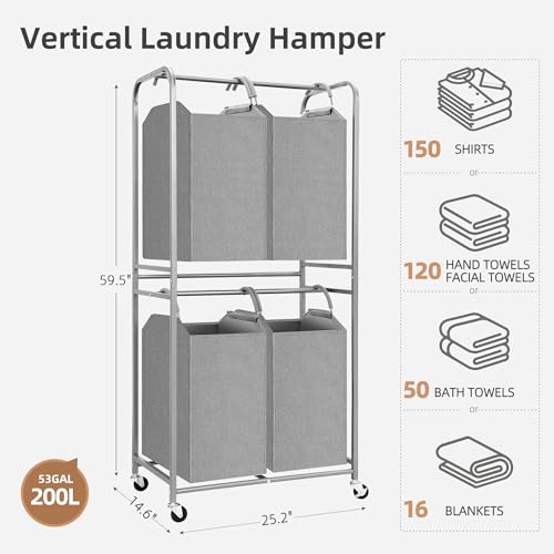 Vertical Laundry Hamper with Removable Tote Bags