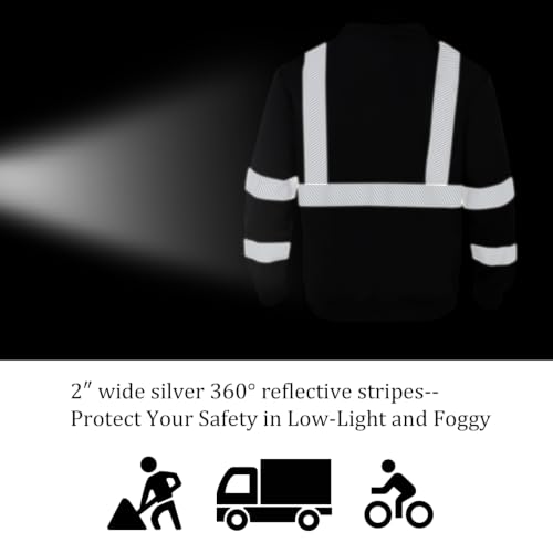 Hi Vis Safety Sweatshirts for Men Reflective ANSI Class 3 High Visibility Construction Work Crew Sweatshirt No Hood