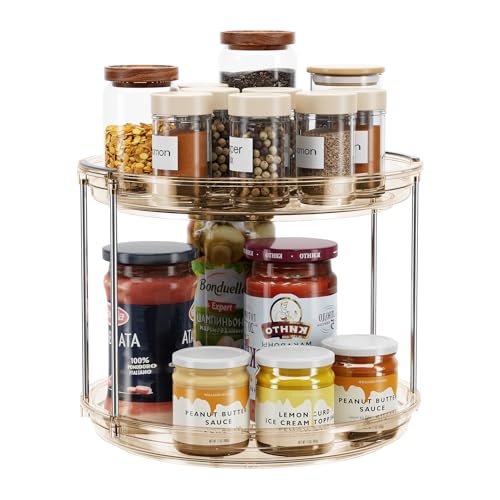 2 Tier Lazy Susan Turntable Organizer 9.25'' Rotating Spice Rack Organization for Cabinet