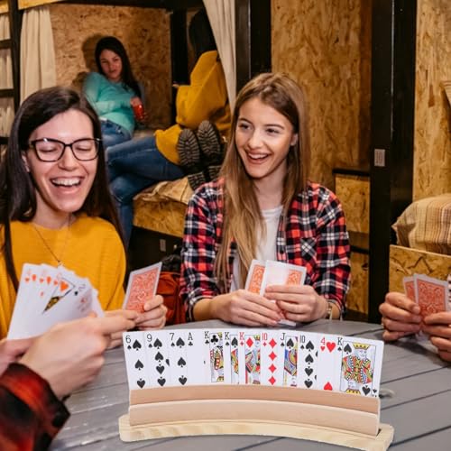 Wood Playing Card Holder Hands Free Playing Card Organizer Tray Card Game Tray Rack for Bridge Canasta Card Playing