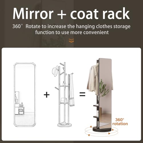 Full Length Mirror Coat Rack Solid Wood Floor Mirror 66"x12" Full Length Mirror with Stand Long Mirrors for Bedroom