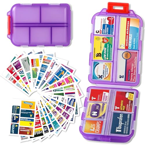 Pill Organizer with Medicine Labels Travel Daily Pill Container Mini Medication Organizer Storage Pill Organizer Pill Case 7 Day Pill Organizer