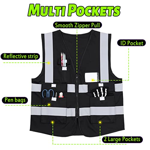 Reflective Safety Vests with Pockets and Zipper