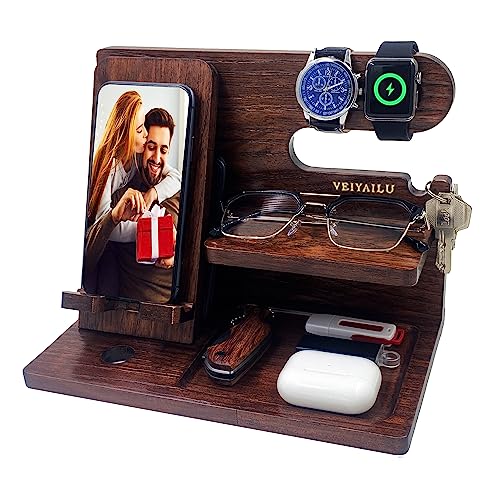 Birthday Gifts for Men Gift for Dad from Daughter Son Nightstand Organizer for Men Wood Phone Docking Station
