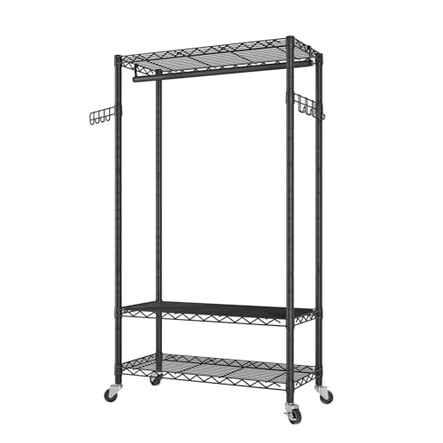 Heavy Duty Rolling Clothes Rack Wheels Portable Metal Garment Rack