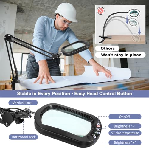 Large Magnifying Glass with Light and Clamp
