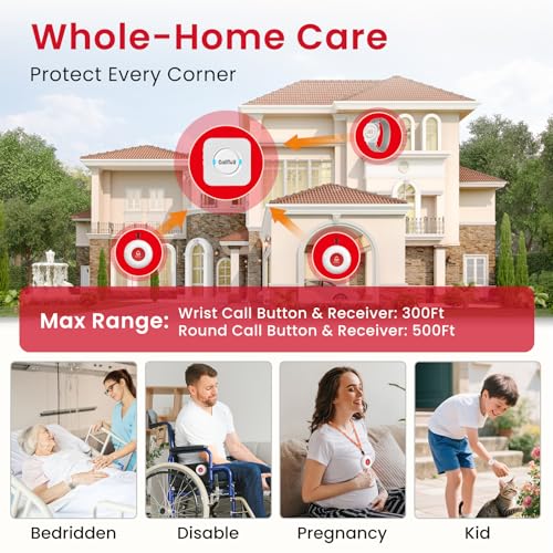Caregiver Pager Wireless Call Button Nurse Alert System 500+ Feet for Home