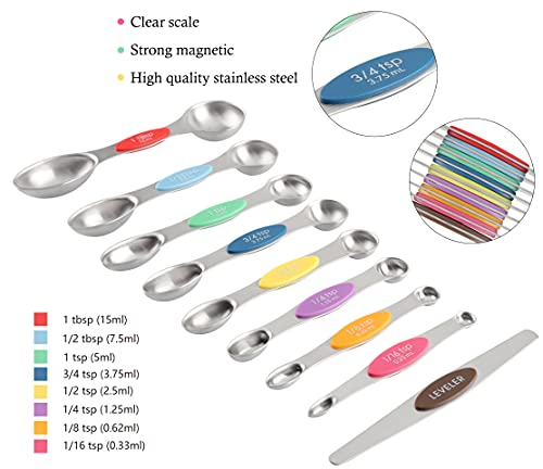 Measuring Cups Stainless Steel and Magnetic Measuring Spoons set Includes 8 Measuring Cups 9 Double Sided Magnetic Measuring Spoons and Leveler set for Dry and Liquid Ingredients