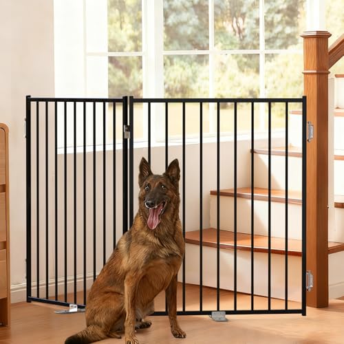 Freestanding Dog Gate with Door for Indoor & Outdoor